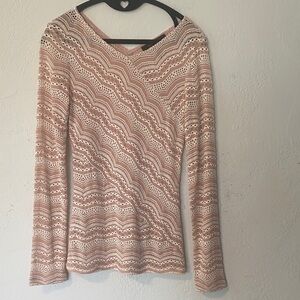 BCBGMaxAzria Lace Long Sleeve Top - Cream and Pink